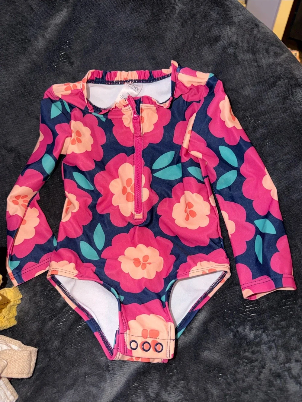 Carter's Pink & Navy Floral Long-Sleeve One-Piece Swimsuit